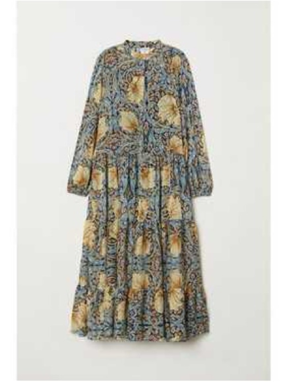 H&M x morris & co Blue Floral Long-Sleeve Tiered Maxi Dress with Yellow Accents - Picture 8 of 12